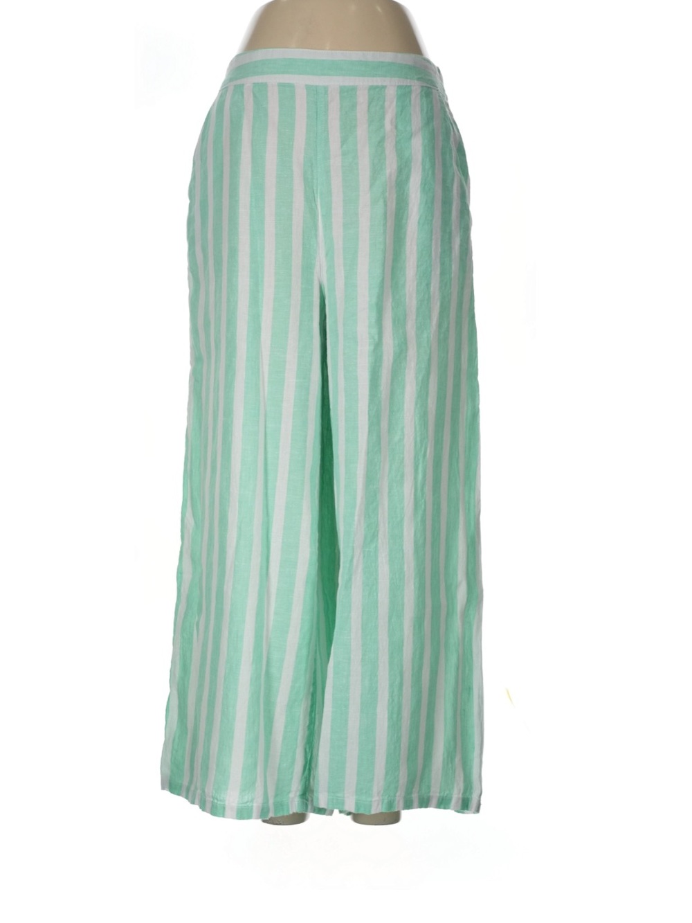 NWOT Issac Mizrahi Mint and White Striped Wide Leg Pants, Size Medium 100% Linen
